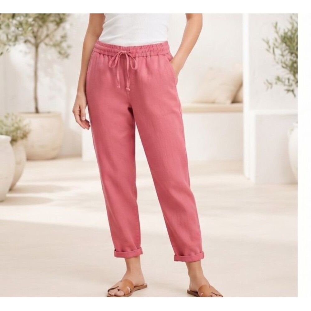J. Crew Pink Linen Blend Drawstring Pants Size 6 Relaxed Fit Coastal Grandma